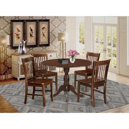 East West Furniture 5 Piece Dublin Dining Room Table Set - Mahogany DMNF5-MAH-W